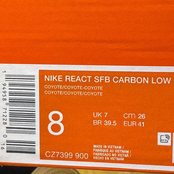 NEW Nike Men's SIZE 8 React SFB Carbon Low Coyote Brown Beige  CZ7399-900 - Picture 7 of 8